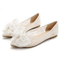 Spring Summer Lace Bowknot Ballet Flats Women Breathable Mesh Slip on Loafers Pointed Toe Rhinestone Bow Wedding Shoes Woman