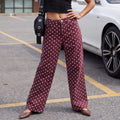 Y2K Women Polka Dot Wide Leg Denim Jeans High Waist Button Fly Loose Flared Trousers Retro Dot Print Casual Street Fashion Pants