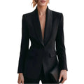 Women Blazer Jacket Women Formal Blazer Jacket Shawl Lapel Deep V Neck Shoulder Pad Long Sleeve Slim Office Business Coat