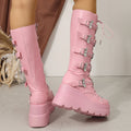 2026 New Women Platform Boots High Quality Punk Gothic Booties Fashion Knee-high Boots Belt Buckle Large Size Shoes for Women