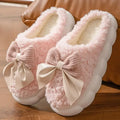 Thick Bottom Cute Bowtie Women's Fluffy Slippers Winter 2026 Warm Long Plush Home Slippers Soft Sole Lamb Girls Indoor Shoes