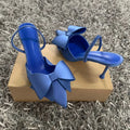 Women Blue Bow High Heels Sexy Pointed Slim Heel Slingback Sandals Pumps 2025 Summer Elegant Party Woman Heeled Shoes