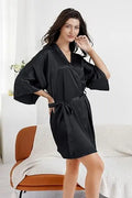 Women Silk Robe RB032 2018 New Silk Kimono Robe Bathrobe Women Silk Bridesmaid Robes Sexy Navy Blue Robes Satin Robe Ladies Dressing Gowns