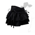 Women Skirts Tiered Ruffles Mini Skirt Cross Charms Built-in Shorts Kawaii Japanese Skort Gothic Punk Y2K Girl Harajuku 90s Sexy