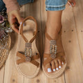 New Women Sandals Bohemian Flat Sandals Women Fine Strap Beaded Elastic Band Casual Women Shoes Comfortable Roman Style Shoes