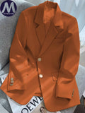 Women's Long Sleeved Blazer Korean Fashion Slim Fit Casual Loose Office Blazer for Spring Autumn