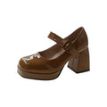 French temperament thick-heeled retro single shoes 2024 autumn new bright shallow mouth Mary Jane small leather shoes woman