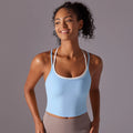 STOUREG Women's Sports Bra Naked Feel Seamless Fake Two Layer Backless Built-in Cup Yoga Running Workout Top