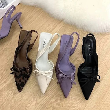 2025 Spring New French Baotou Sandals Fashionable and Sexy Bow High Heels with a Sharp Point Shallow Mouth Stiletto Sandals