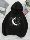 European and American Fashion Casual Sports Hooded Moon and Star Printed Sweatshirts Vintage Style Pullovers Clothes Female Y2k