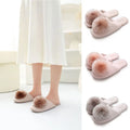 Fashion Indoor Slippers Keep Warm Anti-slip Flat Shoes with Plush Ball Wear-resisting Home Shoes for Women