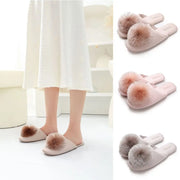 Fashion Indoor Slippers Keep Warm Anti-slip Flat Shoes with Plush Ball Wear-resisting Home Shoes for Women