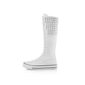 New Fashion Women's Canvas Boots Lace Zipper Knee High Boot Flat Shoes Casual High Help Punk Shoes Girls