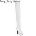 Over The Knee Boots Women Autumn Winter Sexy Fashion Black White Stertch Pu Leather Round Toe High Heel Zip Long Platform Boots