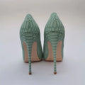 light green snake pattern 8cm-12cm stiletto shallow mouth pointed sexy single shoes party nightclub models women's shoes