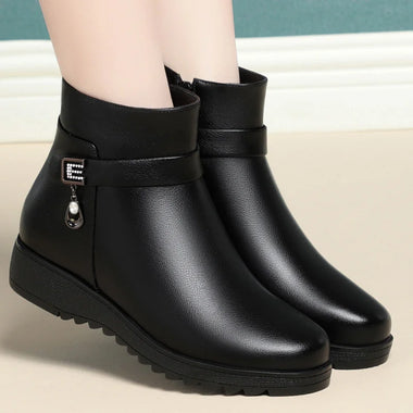 Mum Warm Cotton Soft Shoes Women Winter Fleece Side Zip Thick Bottom Short Boots Leisure Round Head Flats Boots