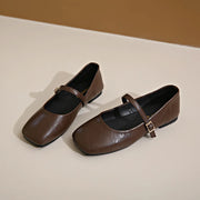 2025 New Women's French Vintage Mary Janes - Genuine Leather Flats with Antique Brass Buckle, Low Heel Dress Shoes for Spring