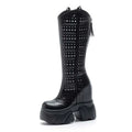 12cm 2025 Ankle Boots Microfiber Leather Summer Fashion Knee High Booties Platform Wedge Flats Sandals Women Hidden High Shoes