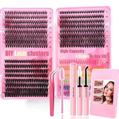 New 400pcs Set Cluster Eyelash Extensions Mix Length with Tweezers DIY Eyelashes Makeup Tool Colorful Lash Book Personal Use