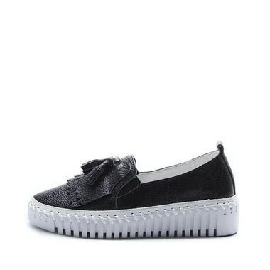 Loafers Genuine Leather Tassel White Shoes Women Round Toe Low-top Single Shoes Platform Casual Sewing Slip-On Lazy Loafers