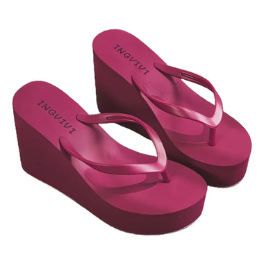 Women Slides Casual Concise EOFK New Women Flip Flops Wedges Comfort Summer Platform Slippers Outdoor Concise Beach High Heel 9cm Casual Slides
