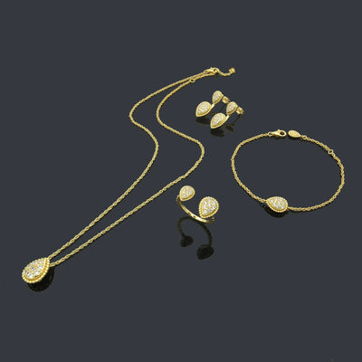 2025 Light Luxury Niche Waterdrop Dew Bead Jewelry Set, Twisted Chain Necklace Earrings Bracelet Ring, High-end Design Accessory