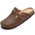 Kidmi New Men Sandals Vegan Leather Cork Insole Potato Shoes Unisex Adjustable Buckle Slip-On Clogs with Arch Support