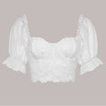 Women Sexy Blouses Bavarian Oktoberfest Tops Short Sleeve Pure White Lace Puff Sleeves Crop Tops Traditional Dirndl Party Blouse