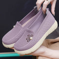 Women Hollow Fly Woven Mesh Slip On Flats Pearl Flower Decor Soft Thick Sole Breathable Elderly Mom Walking Casual Shoes