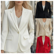 Office Women's Blazer Classic Long Sleeve Button Pocket Fashion Cardigan Commuting Simple White Coat for Female