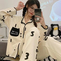Women's Pajama Set Women's Long Sleeved Pants Spring and Autumn New Home Clothes Women's Cardigan Sweet and Fashionable Two Piece Set