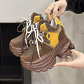 9CM New Women Platform Sneakers Lace-up Autumn Sports Dad Shoes High Top Chunky Casual Shoes Woman Thick Bottom Mesh White Shoes