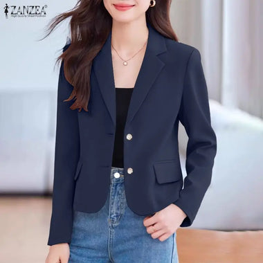 ZANZEA Elegant Office Wear Jackets Women Lapel Neck Long Sleeve Button Up Formal Blazer Autumn Lightweight Coats Woman Clothes