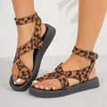 Women's Flip-Flop Flat Sandals with Buckle and Ankle Strap in Brown