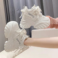 White Chunky Sneakers Women New Autumn Hidden Heel Platform Sports Dad Shoes Woman Lace Up Breathable Mesh Casual Shoes 10CM