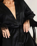 Women Satin Robe Feather Bathrobes Satin Sexy Mini Dress Long Sleeve Loose Peignoirs For Women Robe White Wedding Dress Black Bride Dresses