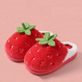 Cute Strawberry Design Furry Cotton Slippers Women's Winter Thick Soled Anti Slip Indoor Home Slippers Comfort Plush Warm Shoes
