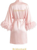Women Kimono Bride Bridesmaid Robe Loungewear Wedding Bathrobe Gown Feather Women Embroidery Letter Sleepwear Short Satin Nightgown