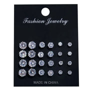 New 12 Pair/Pack Mixed Sizes Rhinestone Stud Earrings For Women Girls White Crystal Earrings Set Wedding Party Jewelry Gift