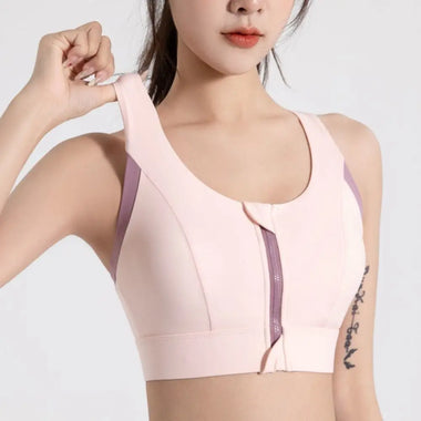 Comfortable Patchwork Front Zipper Sports Bra Slim Fit Anti-sagging Underwear for Women Shockproof Beauty Back Seamless Bra Girl