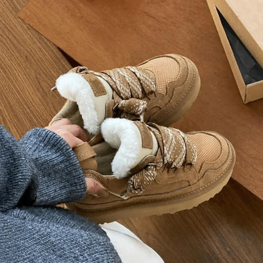 EVA Thick Sole Women Casual Cotton Shoes Wool Lined Cold protection Snow Boots Round Toe Warmth Lace Up Platform Casual Shoes
