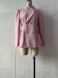 Women Sweet Blazer Pink Girly Heart-breasted Long-sleeve Suit New Spring Autumn Office Lady Fashion Casual Solid Slim Blazers