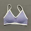 Women Contrastline Yoga Bra V Neck White Edge Thin Strap Wirefree Padded Sports Bra Seamless Daily Workout Fitness Crop Top