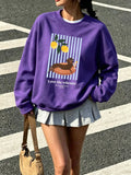 Vertical Stripe Dachshund Prints Hoodie Women Winter Jogging Sweatshirt Loose Crewneck Pullover Basics Fleece Warm Woman Clothes