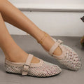 2026 New Model~ Fishnet Rhinestone Ballet Flat Mary Jane Women's Shoes with Hollowed-Out Strap