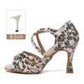 Women Shoes Latin Dance HROYL Ballroom Latin Dance Shoes Ladies Girls New Silk Satin Shiny Rhinestone Cuban High Heels Party Salsa Dance Shoes Women
