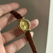 NEW Elegant Woman Small Gold Watches Retro Literary Small Dial Women's Bracelet Cowhide Strap Simple Quartz Ladies Watch