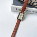Women's Fashion Retro Quartz Watch Chic Simple Leather Strap Casual Luxury Small Square Wheat Ear Print Rectangle Timepiece