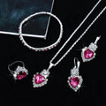 5-Piece Set of Fashionable Women's Pink Heart-Shaped Stainless Steel Rhinestone Jewelry Set, Including Necklace, Bracelet, Earrings, and Ring, as a Holiday Gift for Her