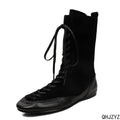 2026 New Women round head Toe Lace Up High Boots, Cross Strap Design Long Booties, Fashion Casual Daily Outdoor Footwear